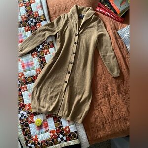 BROOKS BROTHERS LAMBSWOOL LONG TAN CARDIGAN SWEATER DRESS WOMEN M
